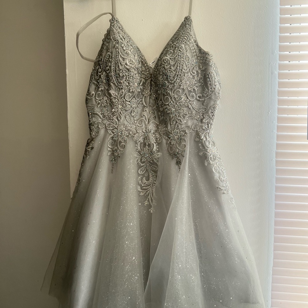 Elegant Silver Embellished Prom Dress